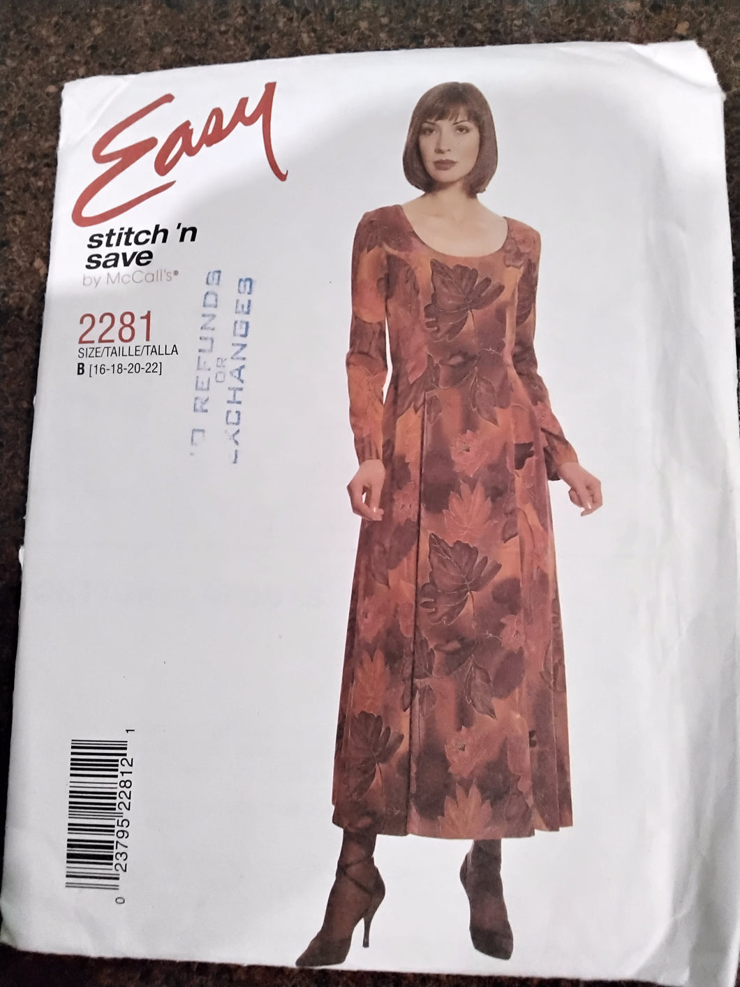 Vintage Dress Sewing Pattern - Size B (16-18-20-22) - McCall's Stitch and Save #2281