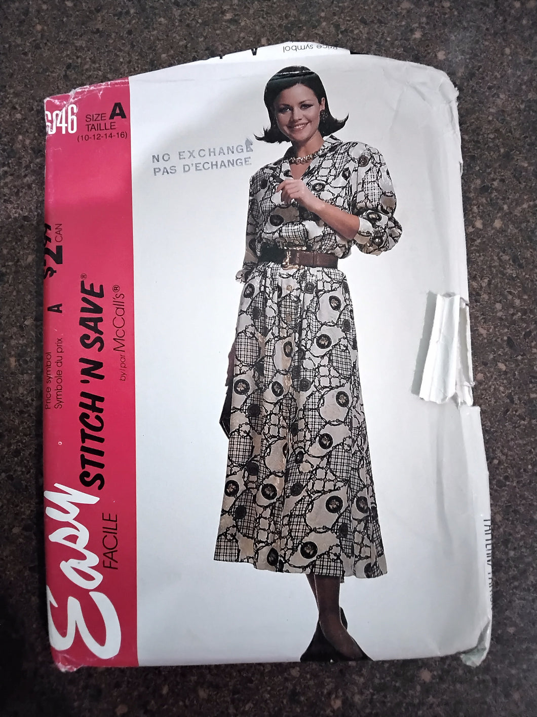 Vintage Dress Sewing Pattern - Size A (10-12-14-16) - McCall's Stitch and Save #6646