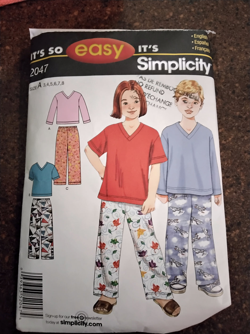 Children's Pajamas Sewing Pattern - Size Child's 3-4-5-6-7-8 - Simplicity #2047