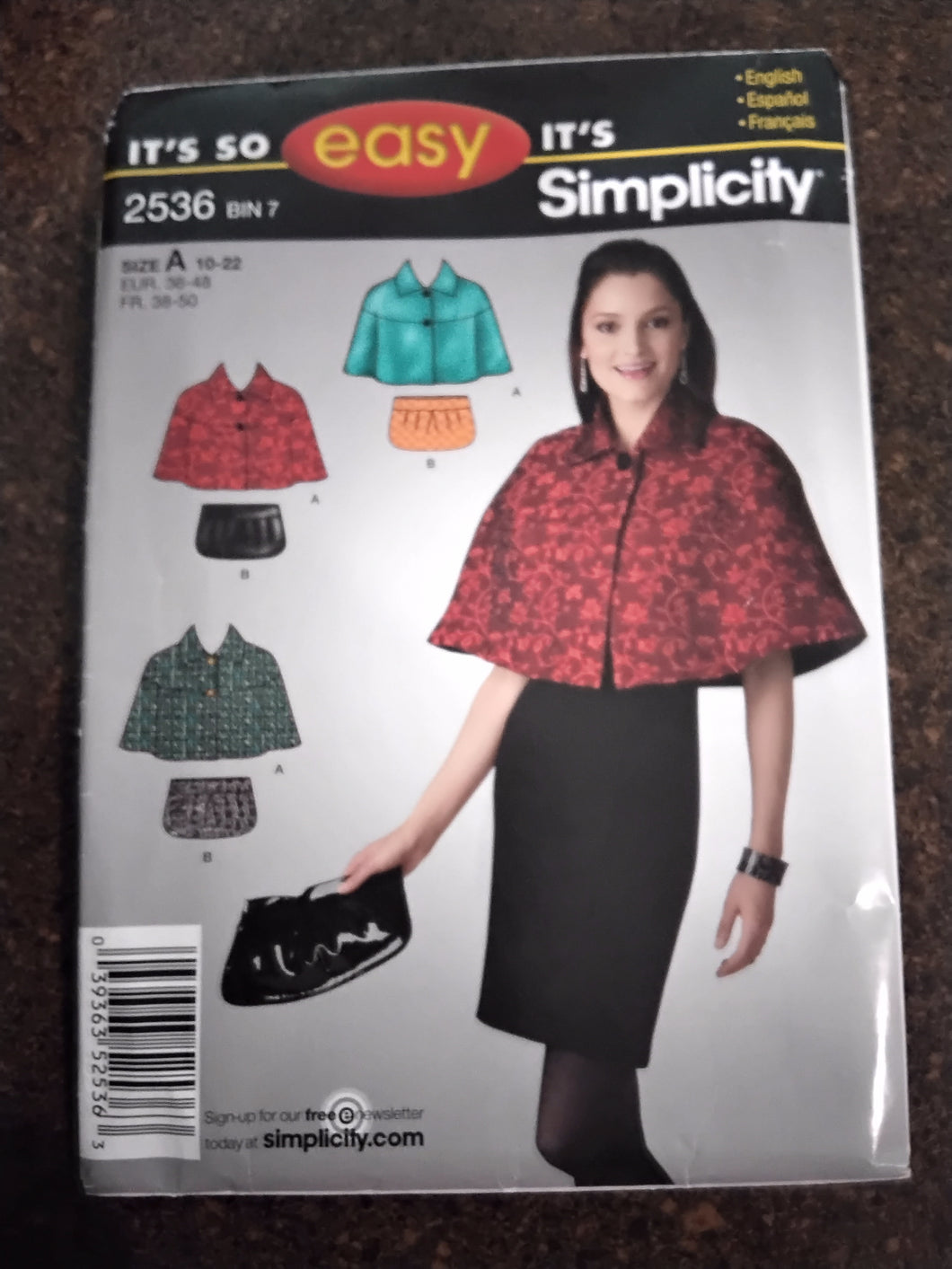 Misses Capelet and Purse Sewing Pattern - Size A - 10-22 - Simplicity #2536