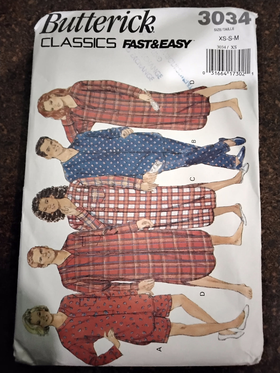 Vintage Unisex Pajama Sewing Pattern - Size XS-S-M  - Butterick #3034