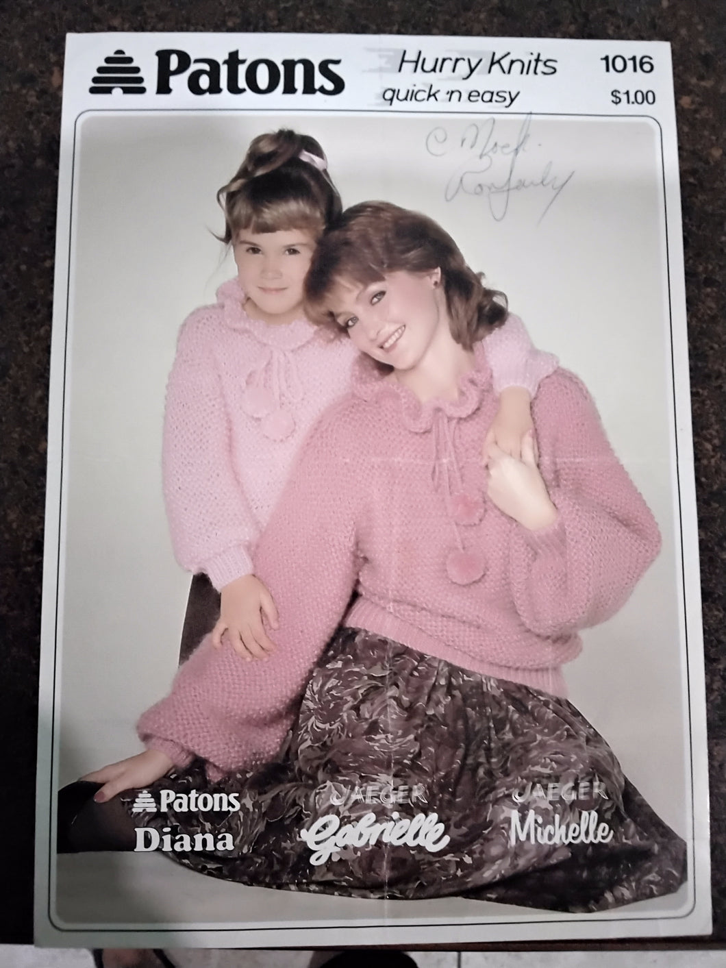 Vintage Mom and Daughter Sweater Knitting Pattern - Sizes - Ad - S-M L - Ch - 4-6-8 - Patons #1016