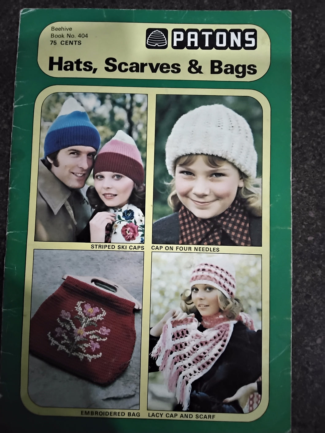 Vintage Knitting and Crochet Pattern Book -Hats Scarves and Bags -  Circa 1970s - Patons Beehive #404