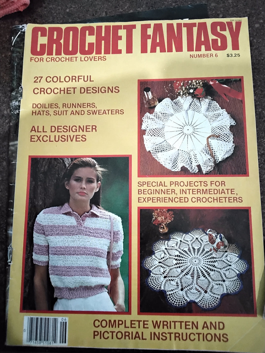 Vintage Crochet Patterns Magazine -Doilies, Runners, Hats, Suit and Sweaters - Circa 1983 - Crochet Fantasy #6